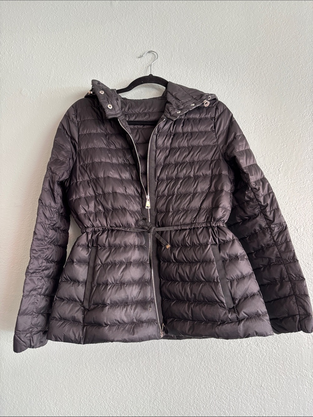 Moncler Women's Hooded Quilted Puffer Jacket black size L